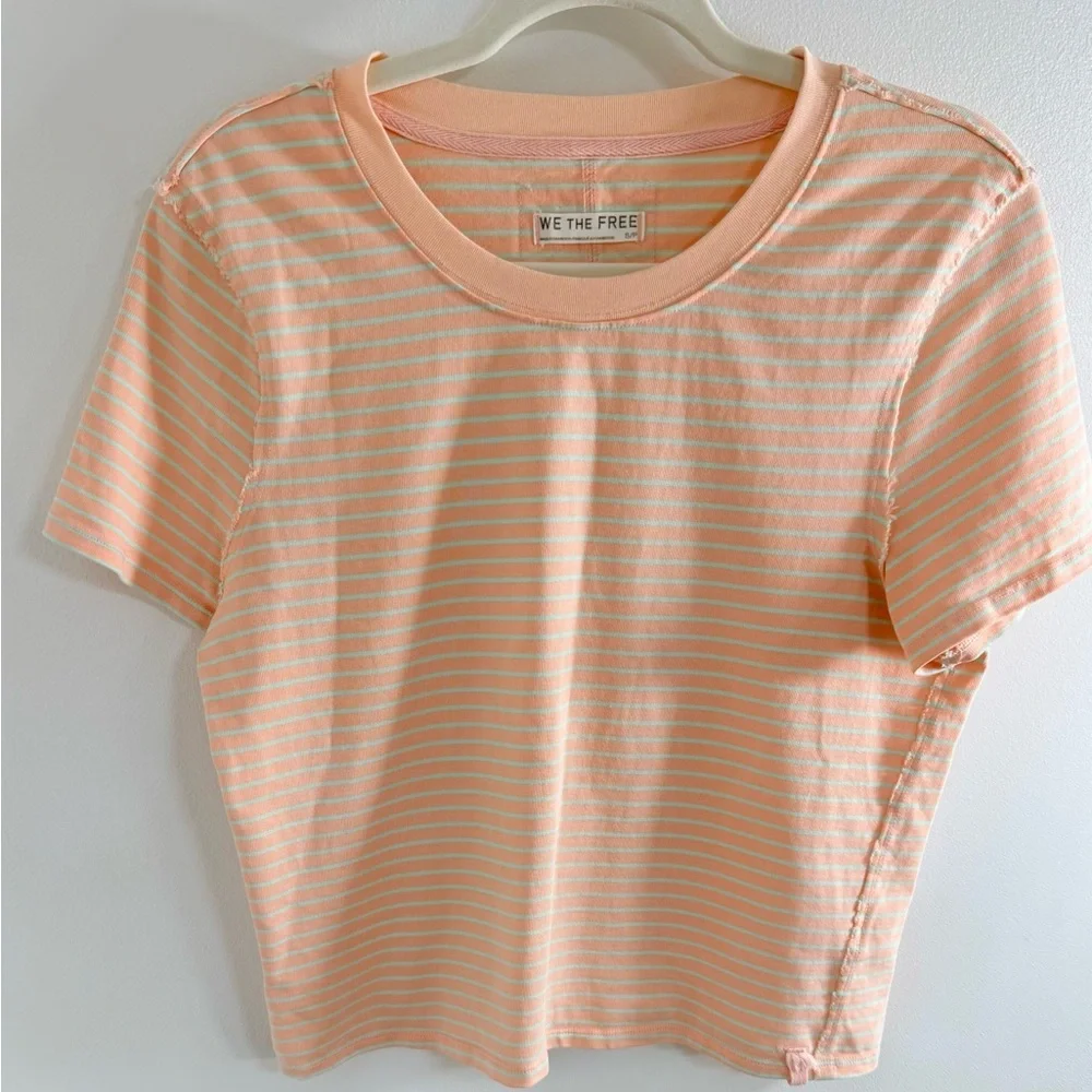 Free People Everyday Peach Striped Cotton Tee - Picture 2 of 6